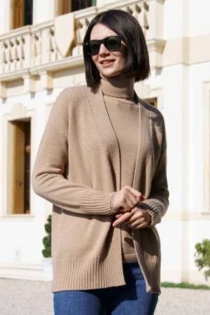 Cardigan aperto, rasato 100% cashmere 2/28 a 2 fili.