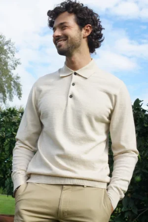 Maglia polo in maglia in 100% pura lana merino 2/30 a 1 filo